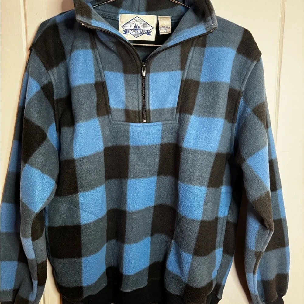 Trader Bay Men's Zip Up Sweater in Blue and Black Check - Picture 1 of 2